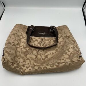 Coach Signature Canvas Tote Bag in Khaki with Brown Trim